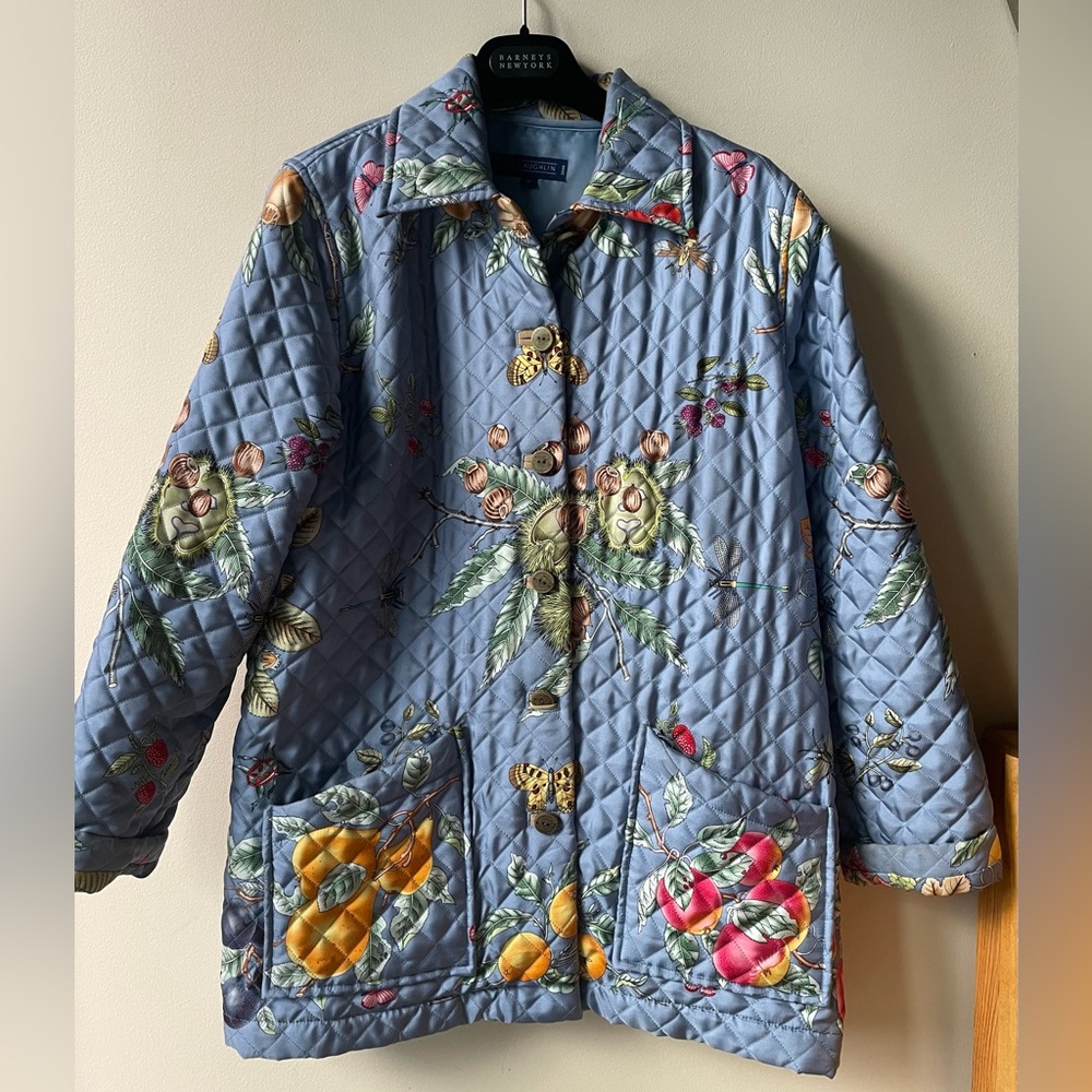 J. McLaughlin Blue Floral Quilted Puffer Jacket